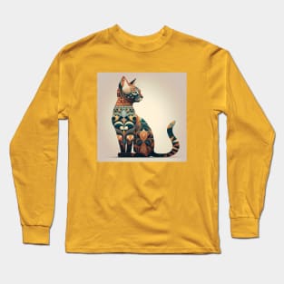 Ornate Cat Silhouette Long Sleeve T-Shirt